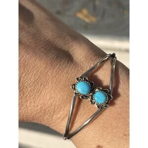 Navajo Double Turquoise Cuff Bracelet Sterling Silver Vintage Handmade Southwest